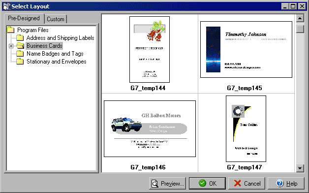The Select Layout window