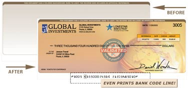 Print custom checks on blank security paper