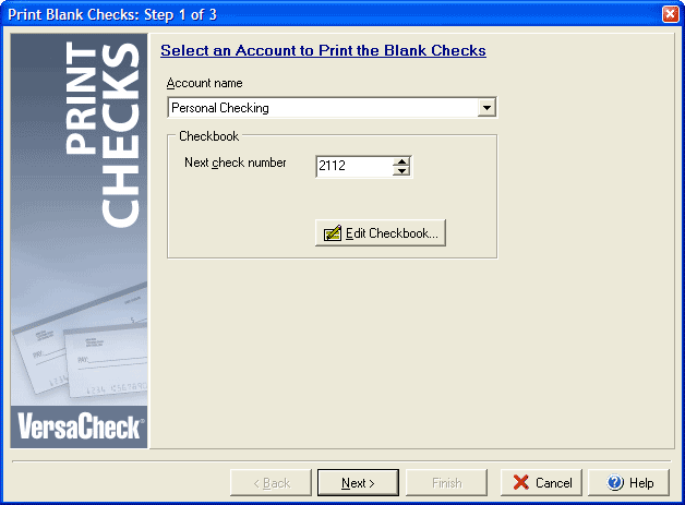 Print blank check wizard 1 of 3