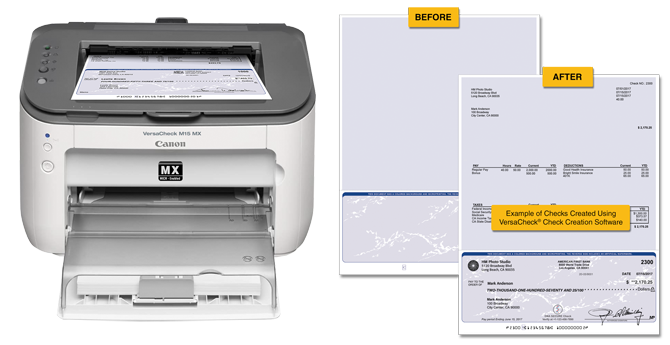 print bank compliant checks with bank required Magnetic Ink Character Recognition (MICR) toner